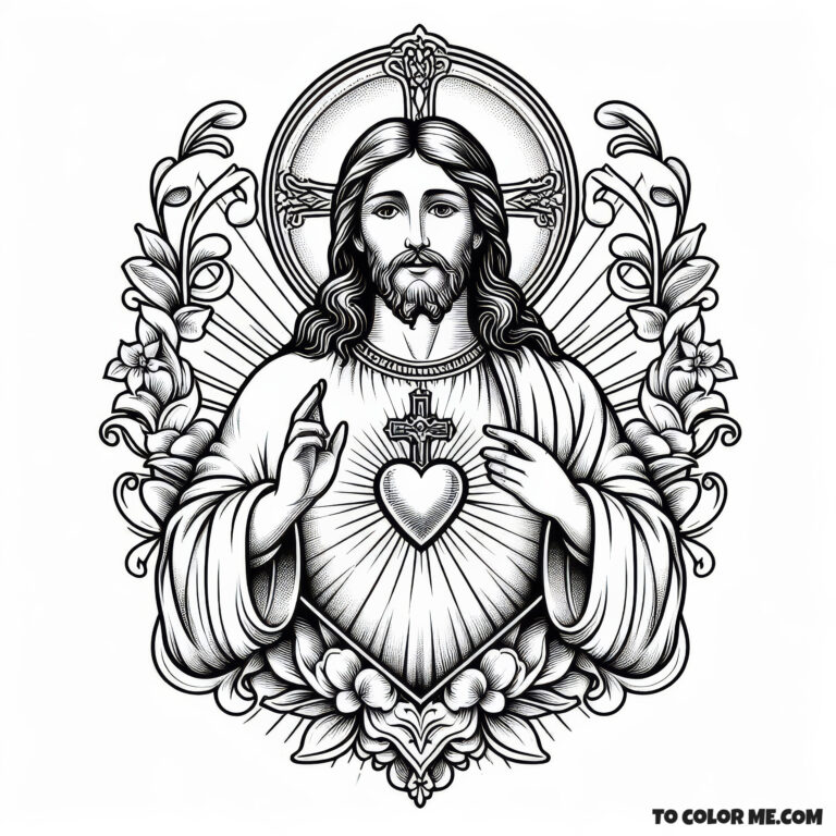 Sacred Heart of Jesus: A Coloring Page of Divine Embrace – To Color Me Free